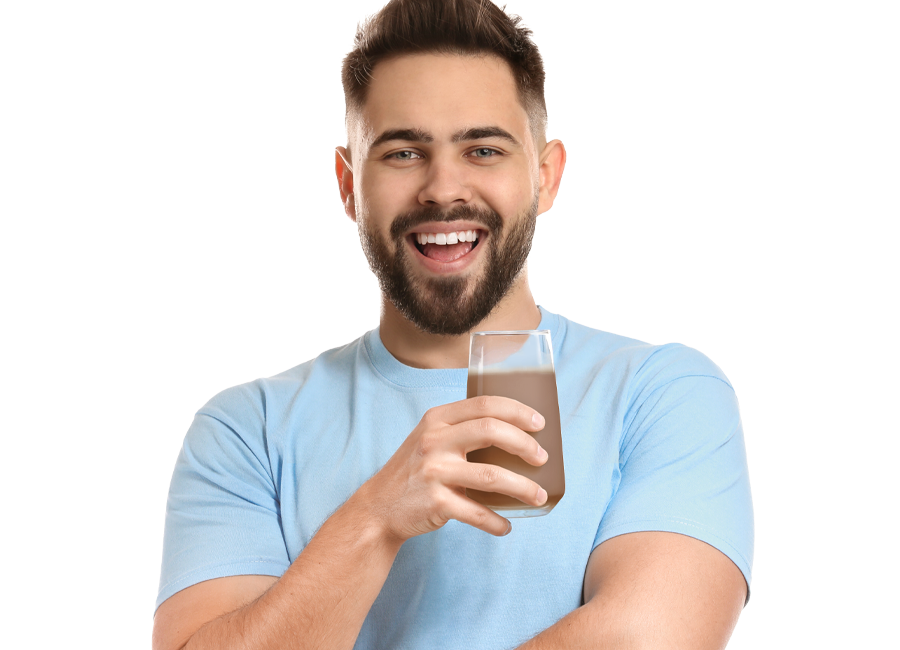 healthy man drinking protein smoothie